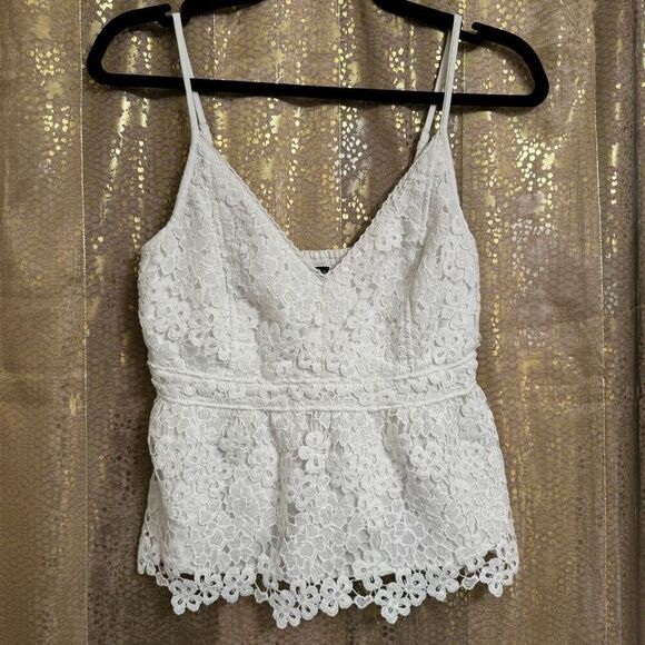 Abercrombie & Fitch White Embroidered Lace Peplum Tank Top Small NWOT - Picture 1 of 7